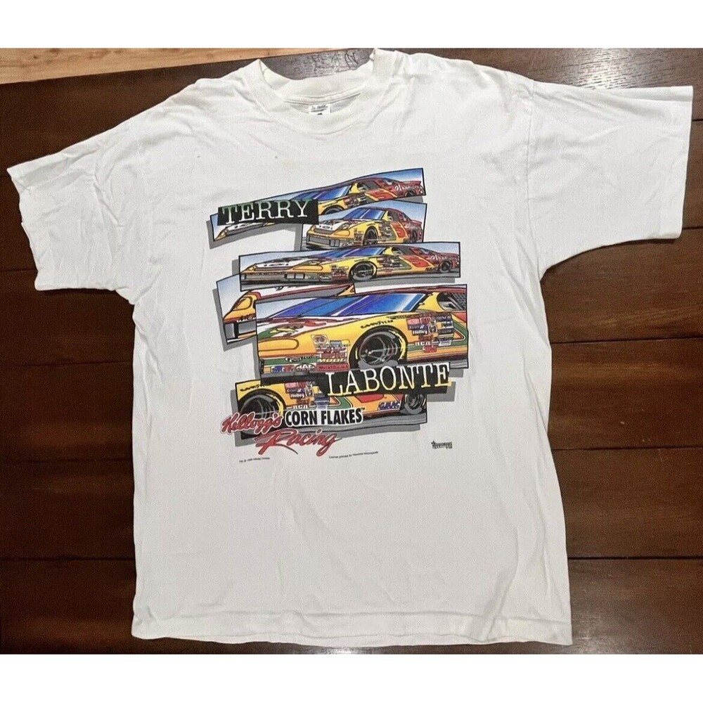 Vintage 1996 Terry Labonte Kellogg's CORN FLAKES Grapic T Shirt XL READ
